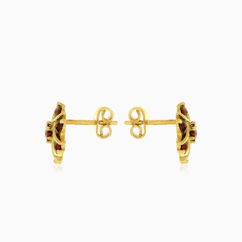 Floral garnet gold earrings