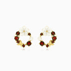 Pendientes redondos de granate con perla