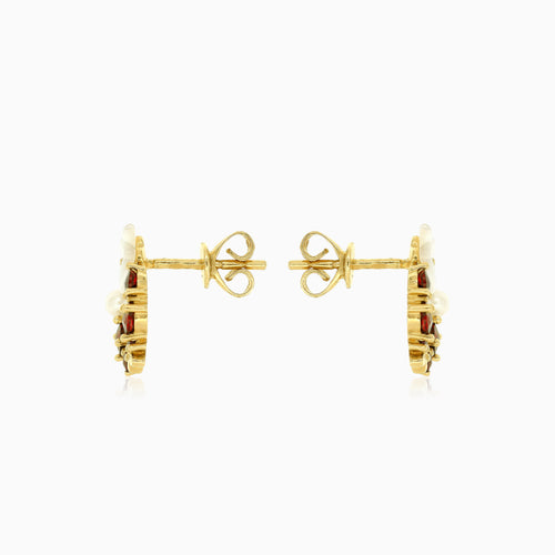 Pendientes redondos de granate con perla