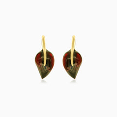 14kt gold leaf garnet earrings