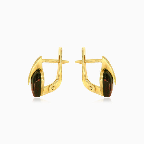 14kt-Gold-Ohrringe mit Granat und Blätterdesign