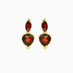 Pendientes colgantes corazón y marquise granate