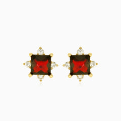 Garnet and cubic zirconia stud earrings