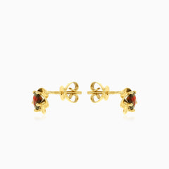 Garnet round stud earrings with 5 prongs