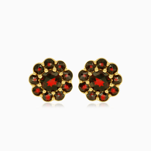 Pendientes de botón florales con granate redondo
