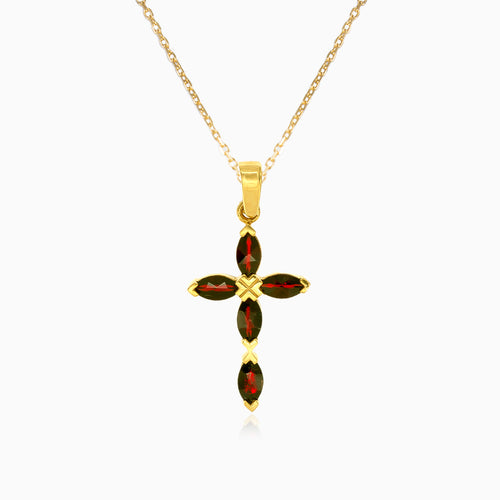 Anhänger in Kreuzform mit Granat im Marquiseschliff