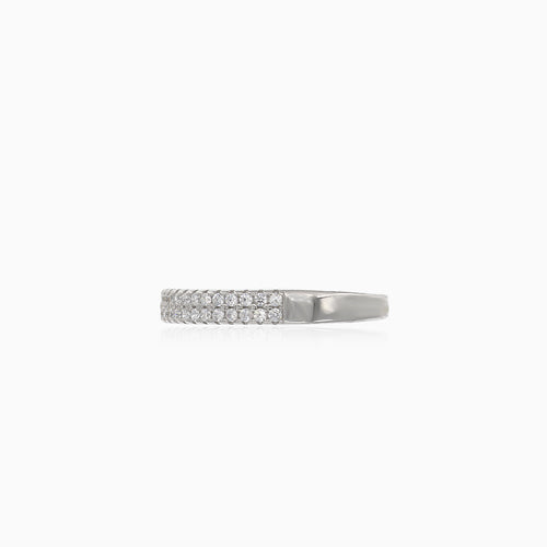 Damen-Silber-Hochzeitsring mit Zirkonia und doppelten Reihen