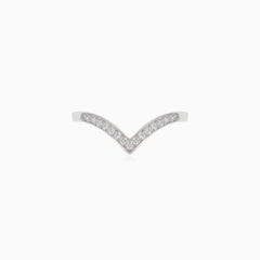 V design silver cubic zirconia ring