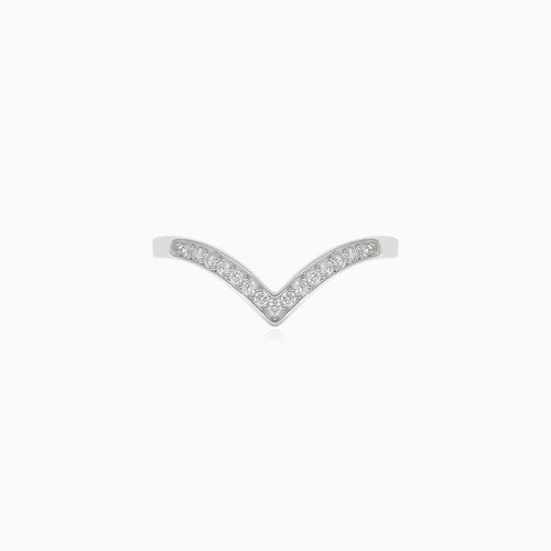 V design silver cubic zirconia ring