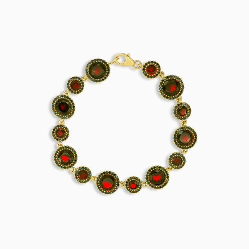 Handgefertigtes Granat-Armband in Gelbgold