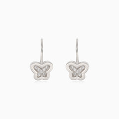 Boucles d’oreilles pendantes en argent avec papillon et zirconiums cubiques