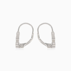Silver drop earrings with three round cubic zirconia