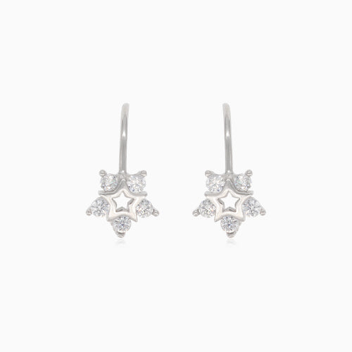 Silver drop earrings stars with cubic zirconia