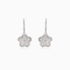 Silver drop flower earrings with small cubic zirconia