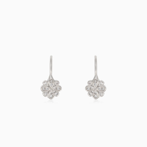 Silver elegant flower drop earrings
