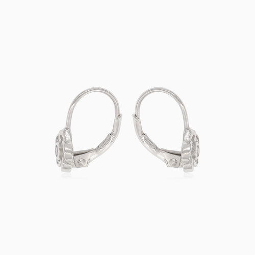 Silver flower drop earrings with half-covered cubic zirconia