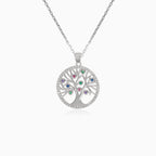 Colgante de plata árbol de la vida con piedras sintéticas y circonita cúbica