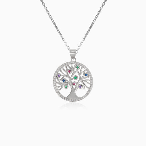 Colgante de plata árbol de la vida con piedras sintéticas y circonita cúbica