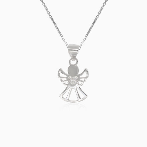Pendentif en argent avec ange et cœur en zirconium cubique