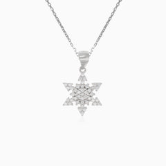 Silver pendant cubic zirconia snowflake