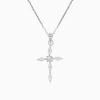 Pendentif en argent croix avec zircon cubique marquise et rond au centre