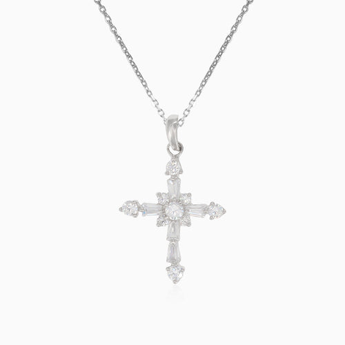 Silberne elegante Kreuzanhänger mit Zirkonia