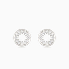 Silver round earrings with surrounding cubic zirconia