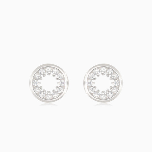 Silver round earrings with surrounding cubic zirconia