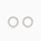Silver stud earrings circle with cubic zirconia