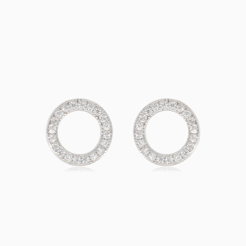 Silver stud earrings circle with cubic zirconia