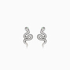 Stříbrné hadí náušnice s čirými a černými zirkony