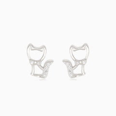 Silver cat stud earrings
