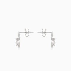 Silver earrings circle with cubic zirconia square