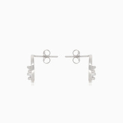 Silver earrings circle with cubic zirconia square