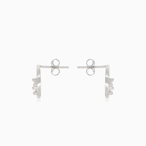 Silver earrings circle with cubic zirconia square