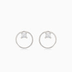 Silver earrings circle with cubic zirconia square