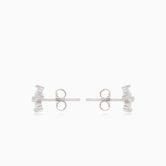 Silver earrings small cubic zirconia flowers