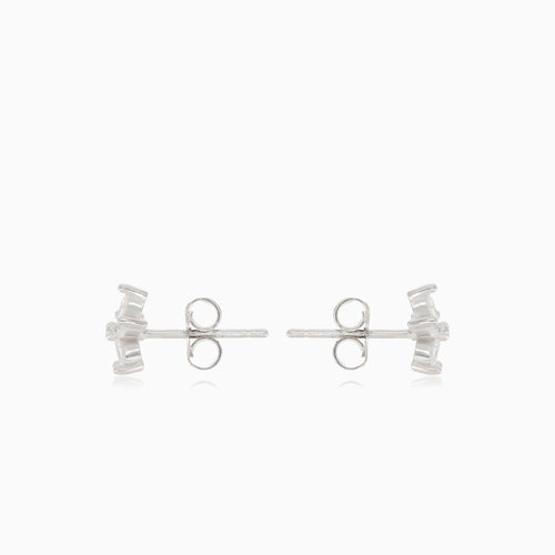 Silver earrings small cubic zirconia flowers