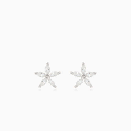 Silver earrings small cubic zirconia flowers