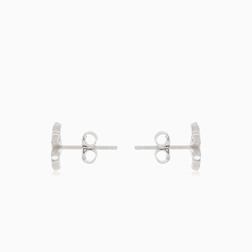 Silver flower earrings with embedded cubic zirconia