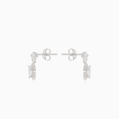Silver dangling heart stud earrings