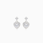 Silver dangling heart stud earrings