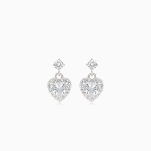 Silver dangling heart stud earrings