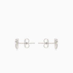 Silver heart earrings with half-covered cubic zirconia