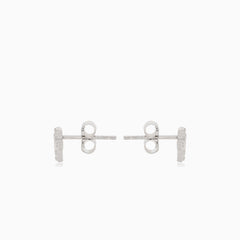 Silver stud earrings cross with cubic zirconia