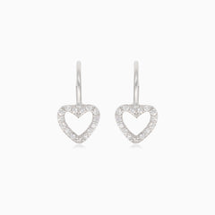 Silver drop earrings with heart