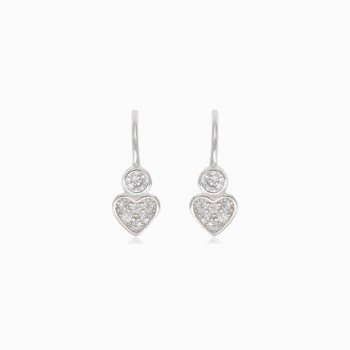 Silver drop earrings with heart and circle