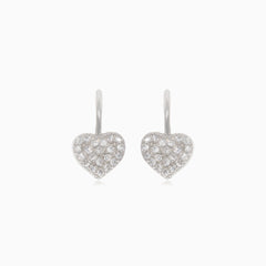Silver drop earrings with cubic zirconia heart