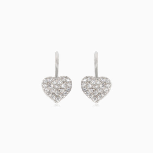 Silver drop earrings with cubic zirconia heart