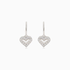 Silver heart drop earrings